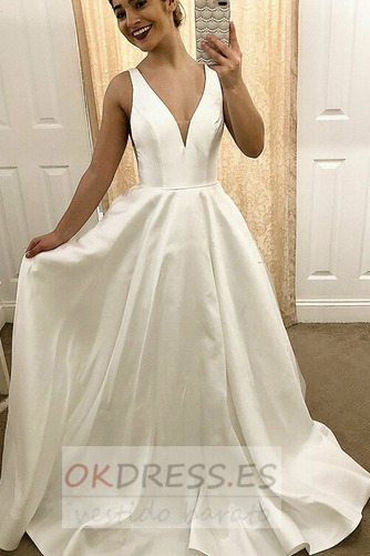 Vestido de novia Sencillo Escote en V Drapeado largo Espalda Descubierta 1