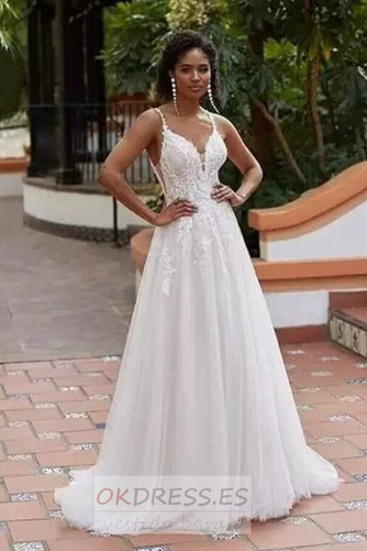 Vestido de novia Sencillo Playa Baja escote en V Cola Barriba Drapeado 1