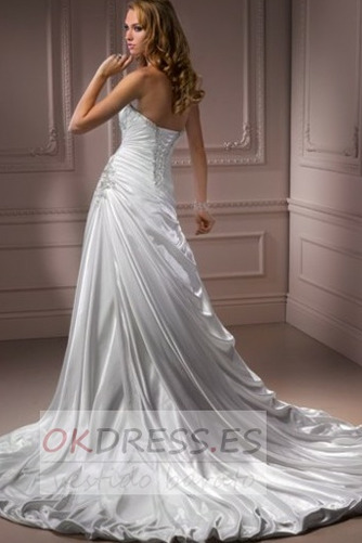 Vestido de novia Sin tirantes Drapeado Lateal Marfil Blusa plisada Corte-A 2