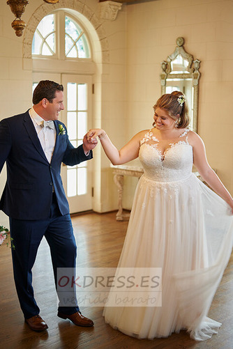 Vestido de novia Tallas grandes Corte-A Natural Escote en V Elegante 3