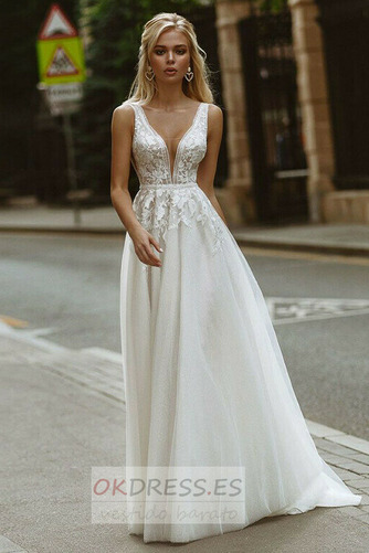 Vestido de novia tul Baja escote en V Elegante Natural Otoño Escote en V 1