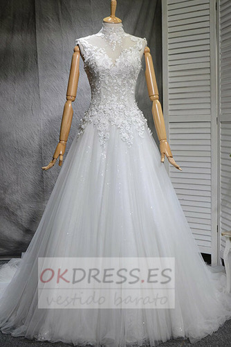 Vestido de novia tul Falta Cola Capilla Escote con cuello Alto Otoño 1