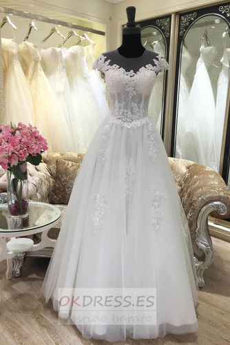 Vestido de novia tul Joya Corte-A Natural Apliques Cordón 1