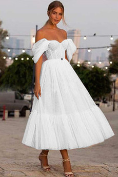 Vestido de novia tul Natural Oscilación Moderno Sin mangas Hasta la Tibia