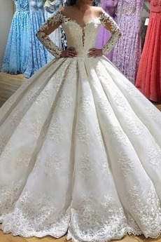 Vestido de novia vendimia Apliques Cremallera Mangas Illusion Capa de encaje