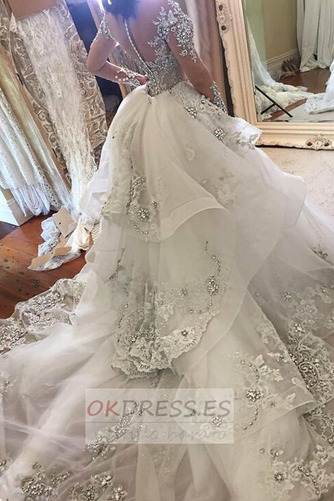 Vestido de novia vendimia Drapeado Natural 2019 Organza Invierno 3