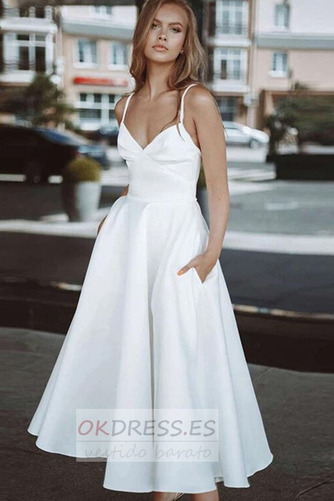 Vestido de novia Verano Drapeado Sin mangas Hasta la Tibia Fuera de casa 1