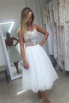 Vestido de novia Verano Encaje Sin mangas Joya Capa de encaje Pera