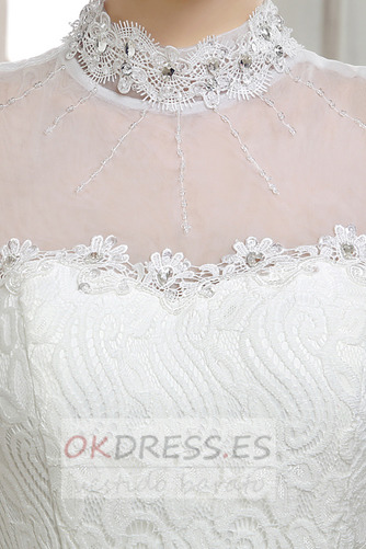 Vestido de novia Verano Escote con cuello Alto Encaje Capa de encaje 4