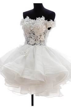 Vestido de novia Verano Escote con Hombros caídos Botón Glamouroso Encaje