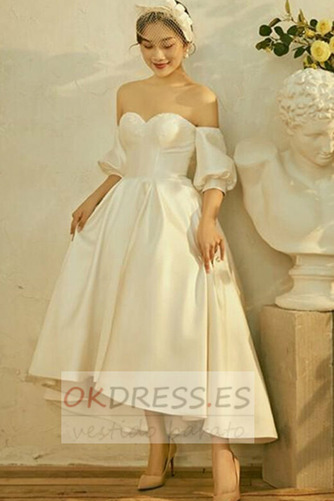 Vestido de novia Verano Oscilación Corte-A Asimétrico Dobladillo Manga corta 2