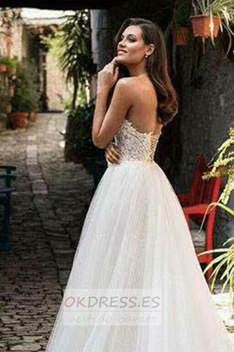 Vestido de novia Verano tul Baja escote en V Apliques Corte-A largo 3