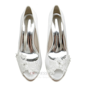 Zapatos de boca de pez de diamantes de imitación de satén tacones altos de boda nupcial - Página 4