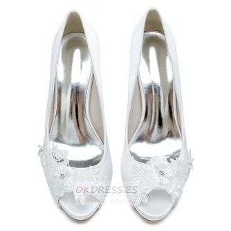 Zapatos de boca de pez de diamantes de imitación de satén tacones altos de boda nupcial - Página 7