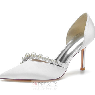 Zapatos de boda de diamantes de imitación de satén de seda zapatos de boda con boca de pez hueco lateral - Página 1