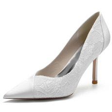 Zapatos de boda de encaje blanco zapatos de boda con diamantes de imitación zapatos de dama de honor de diamantes de imitación de aguja de mujer