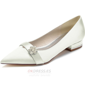 Zapatos de boda de tacón grueso de boca baja blanca tacones altos de satén simple 3CM - Página 1