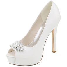 Zapatos de noche zapatos de boda de diamantes de imitación sexy boca de pescado zapatos de boda de tacón alto sandalias de aguja